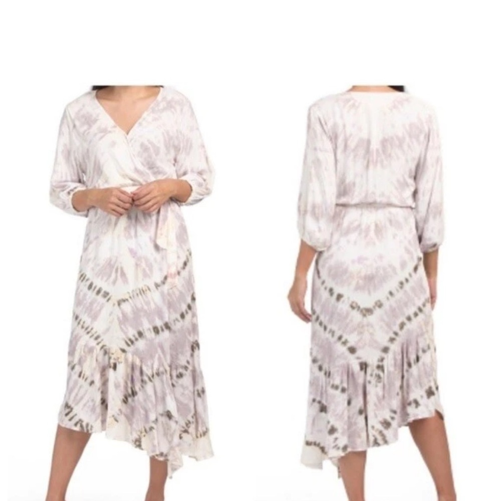 Young Fabulous & Broke Gray and White Asymmetrical Wrap Dress